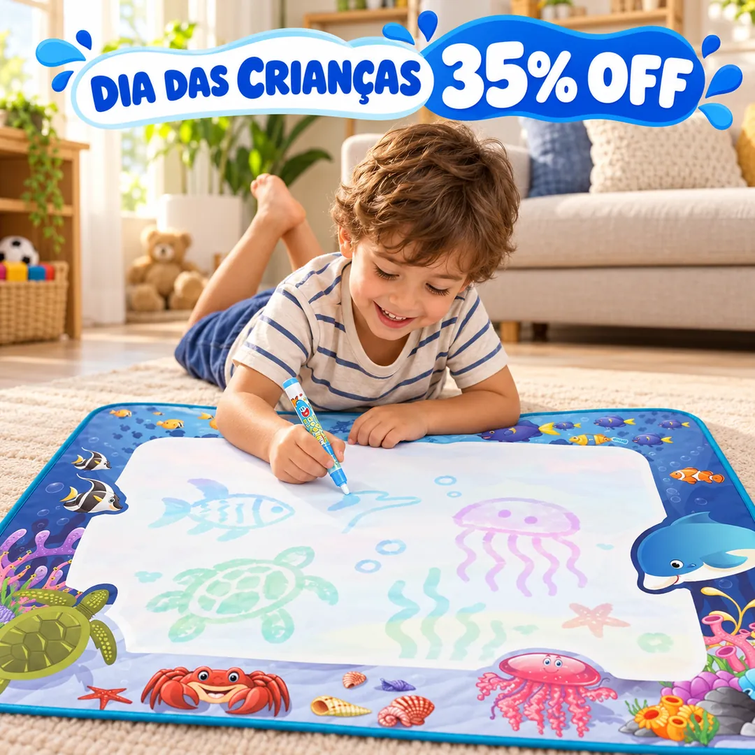Criança desenhando com água no tapete mágico Little Kids