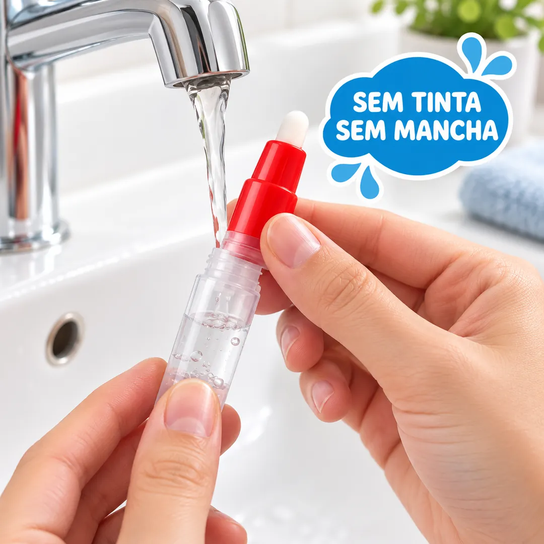 Caneta mágica sendo abastecida só com água, sem tinta nenhuma